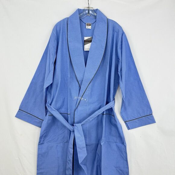 Andrew Scott Mens Blue Long Sleep Robe Premium Cotton Blend Woven Size S/M - Picture 2 of 16